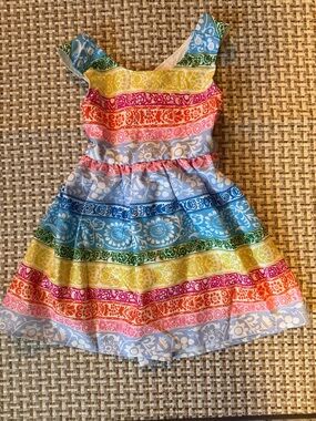Colorful Rainbow Stripe Floral Sundress for Girls